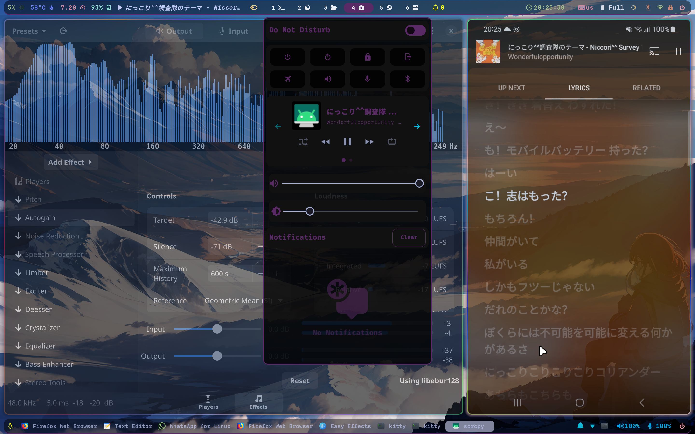 Screenshot of scrcpyMediaController in Hyprland